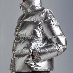 Moncler Silver Meuse Short Down Puffer Jacket